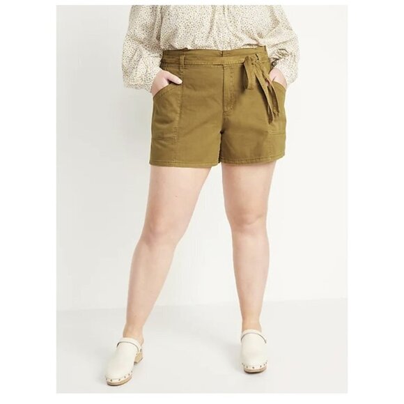 💎013 Old Navy High-Waisted Paper Bag Tie Waist Twill Shorts - Picture 4 of 13